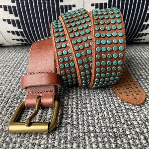 Amsterdam Heritage Brown Eden Turquoise Studded Belt
